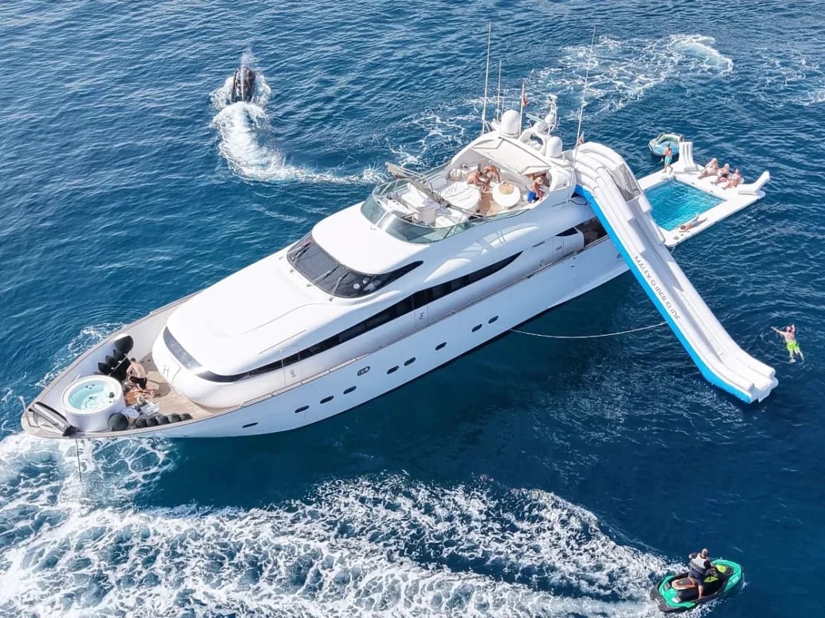 Maiora 26m yacht with giant slide and inflatable pool